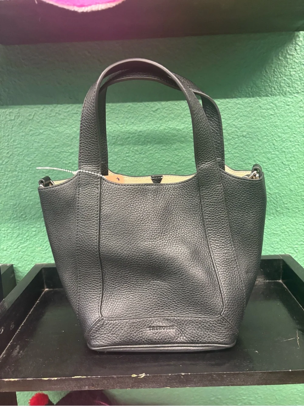 Women's Black Pebbled Leather Tote - Minimal Structured Carry